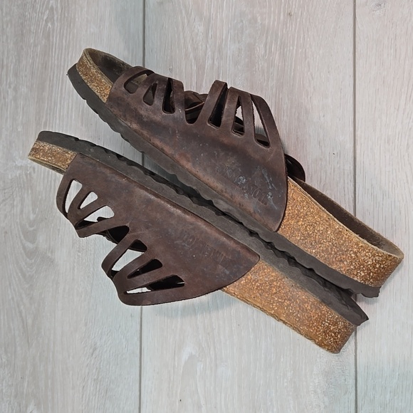Birkenstock Women Brown Leather Sandals Flats Shoes Sz 39/8 Regular - Picture 9 of 13
